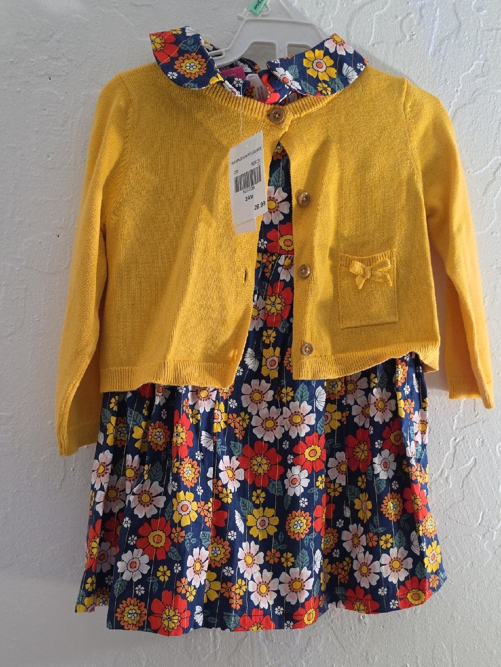 Goodlad Navy Floral Dress with Yellow Cardigan Accent